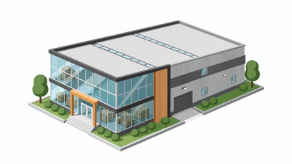 Fototapeta premium modern industrial building with glass facade and gray structure in urban setting for commercial use
