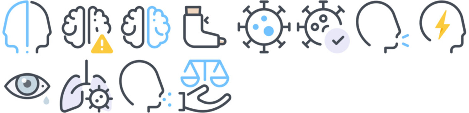 Health Issues Icon Set &mdash; disease, eye, virus, coronavirus, illness, infection, corona, covid-19, covid, pandemic, epidemic, pneumonia, ill, cold, sick. Vector icon collection.