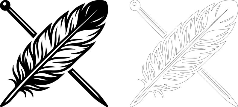 Black feather quill with crossed arrows illustration