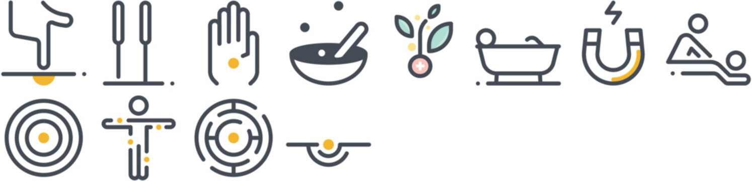 Alternative Medicine Icon Set including pain, medicine, acupuncture, point, massage, therapy, healthcare, sore, acupressure, treatment, dot, spa, points, needles. Vector icon collection.