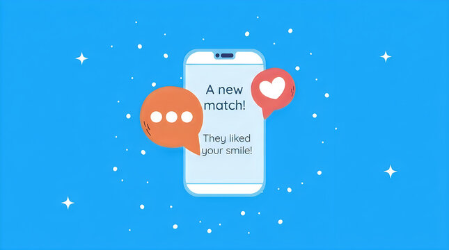 Dating app notification on phone with new match and heart icon