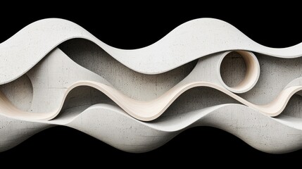Fototapeta premium Abstract Artwork: A 3D rendering of a wave-like structure composed of white concrete with a beige interior.