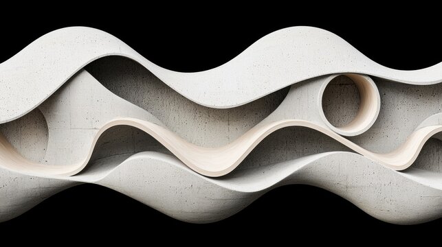 Abstract Artwork: A 3D rendering of a wave-like structure composed of white concrete with a beige interior.