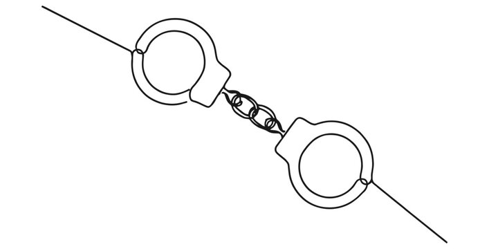 Handcuffs single line drawing illustration with handcuffs security prisoner detention