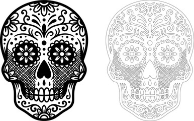 Fototapeta premium Detailed sugar skull with intricate floral patterns