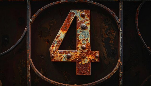 Rusty Large Number Four Sign Weathered and Rusted