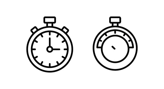 Chrono dial and timer measurement outline icons with chronodial measurement stopwatch duration interval countdown precision tracking management schedule deadline mechanical