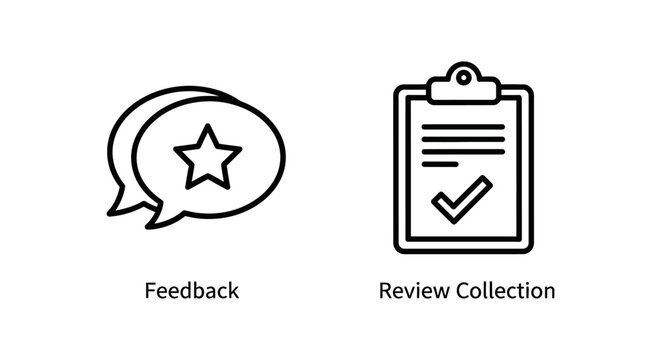 User feedback bubble and task review collection list icons for digital interfaces with feedback collection checklist clipboard evaluation assessment customer business management