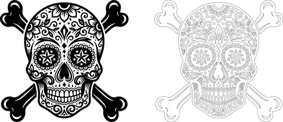 Fototapeta premium Decorative skull with crossed bones illustration