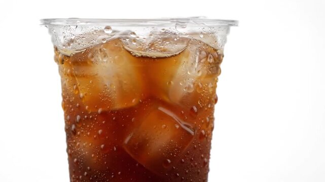 Iced Cola in Plastic Cup with Condensation