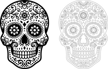 Fototapeta premium Detailed sugar skull with intricate floral patterns