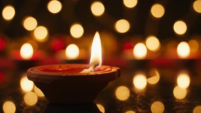 Hands lighting clay diya lamp with matchstick during Diwali