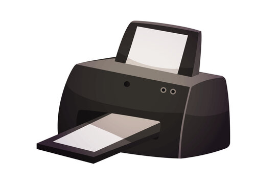 Modern Black Desktop Office Printer Machine Vector Illustration