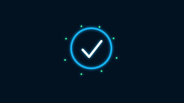 Glowing neon circular check mark icons representing successful task completion and verification status for user interfaces