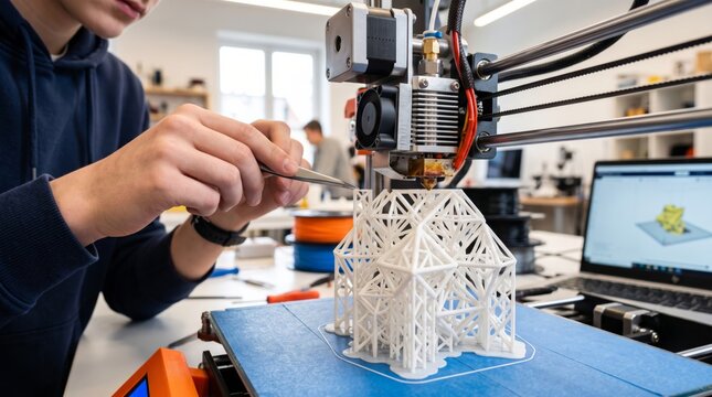 Student Using 3D Printer to Create Model