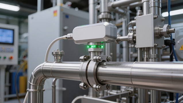 Stainless pipe sensor pharmaceutical laboratory monitoring flowmeter green light modern