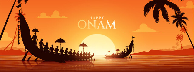 Naklejka premium Onam celebration background for Happy Onam festival of South India Kerala. South India Kerela festival happy Onam celebration greetings. Happy Onam celebration greetings.