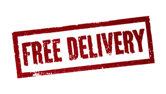 Isolated grunge red rubber stamp with free delivery text, essential for shipping and e-commerce