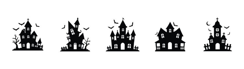 Fototapeta premium Spooky Haunted House Collection – Halloween Castle and Ghostly Home Icons, EPS 10
