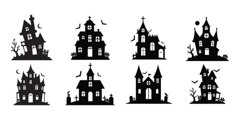 Fototapeta premium Haunted House Icon Set – Halloween Mansion and Spooky Building Collection, EPS 10