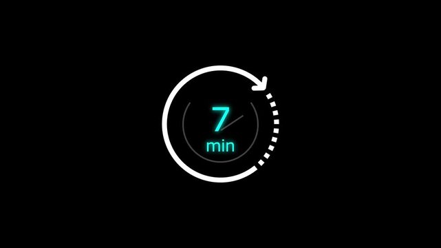 7 min clock icon animation. Clock 7-minute icon Digital and analog clock 7 minutes isolated on white background. and creating a stunning video.4k video.