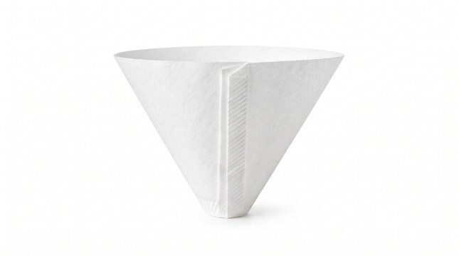White cone coffee filter isolated on white background, disposable paper filter for pour over brewing, clean kitchen supply for barista equipment