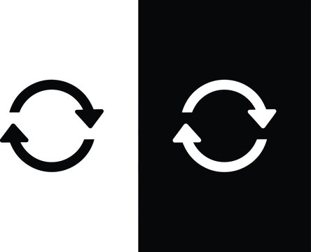 Circular refresh arrow icons, black and white sync symbols, reload vector set