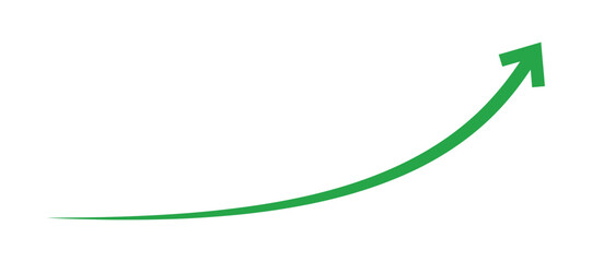 Green curved arrow pointing upwards a flat vector illustration on a transparent surface © MOHAMMAD