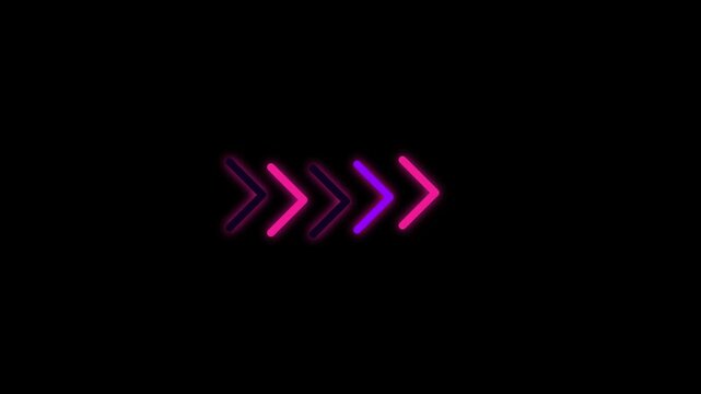 Glowing neon pink arrows pointing to the right indicating forward motion and directional digital navigation signs