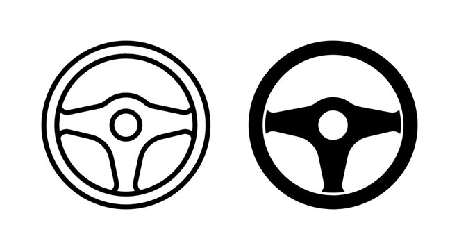 Steering Wheel Icons, Car Control Symbols, Automotive Navigation Vector Graphics