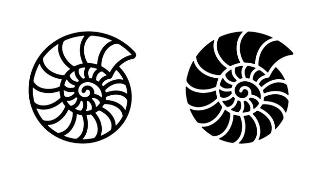 Nautilus Shell Icons, Spiral Fossil Vector Art, Marine Life Silhouette, Geometric Pattern Design