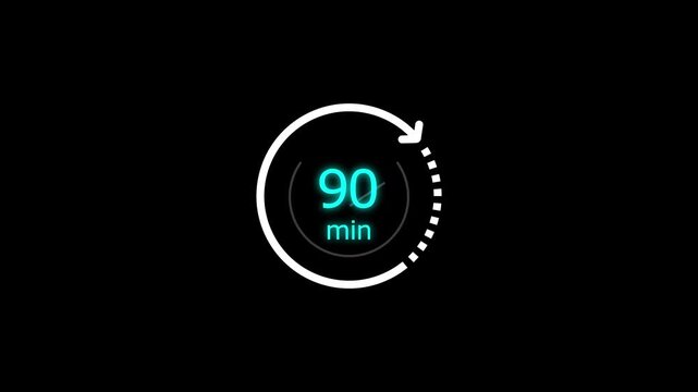 90 min clock icon animation. Clock 90-minute icon Digital and analog clock 90 minutes isolated on white background. and creating a stunning video.4k video.