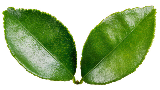 Isolated fresh vibrant green citrus leaves detailed texture natural organic plant element