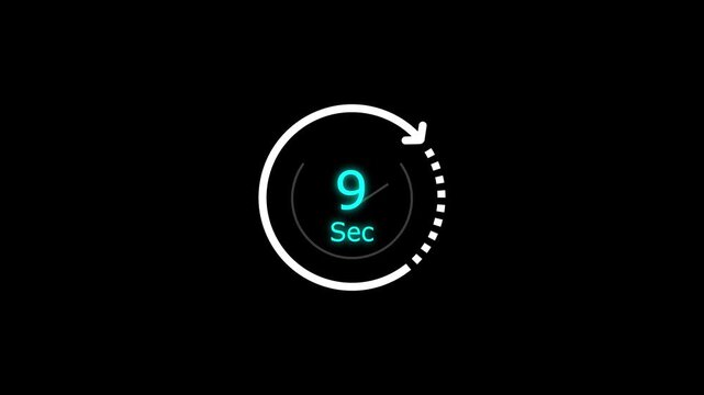 9 sec clock icon animation. Clock 9-second icon Digital and analog clock 9 seconds isolated on white background. and creating a stunning video.4k video.