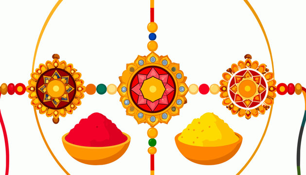 Decorative rakhis and colorful powder bowls for raksha bandhan