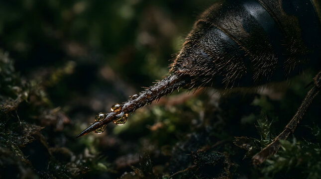 Extreme Close-Up of Bee Stinger with Water Droplets