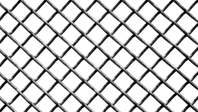 Isolated detailed view of a worn, weathered, and rusty metal chain link fence grid texture.