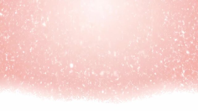 Abstract soft peach pink background with shimmering dust particles and bright bokeh, featuring a subtle white gradient fade, suitable for wedding, beauty, or luxury presentations.