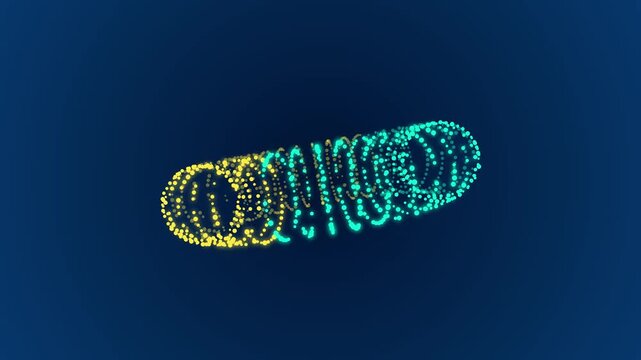 Glowing particles form a rotating torus shape showing complex motion and dynamic energy patterns in space