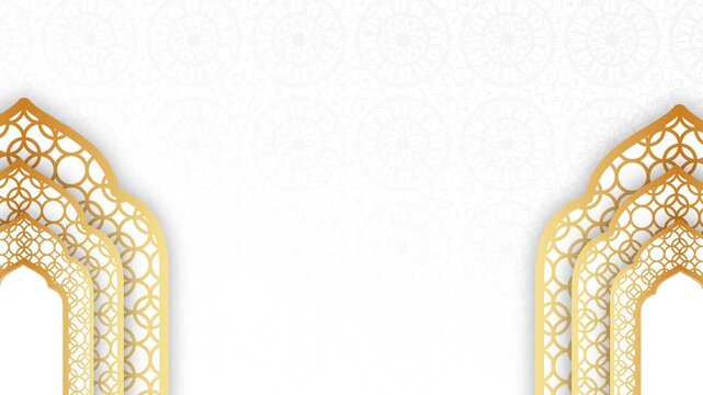 Elegant Golden Islamic Arches Background for Mawlid Celebration and Ramadan Events.