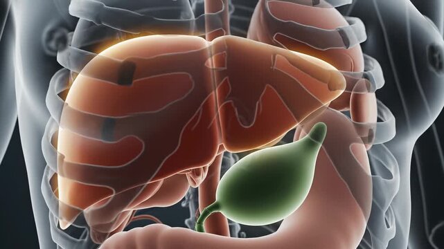 Liver and Gallbladder Anatomy. Suitable for medical education, hepatology, digestive system anatomy, organ health awareness, and surgical reference content.