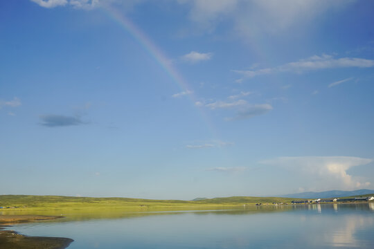 Panoramic view of Dus Khol salt lake in Tuva