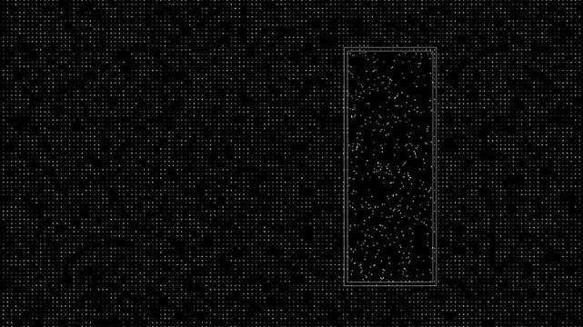 Minimal white dot matrix background on black framed particle window right, clean futuristic layout. tech , data screens, interface backdrops, abstract presentations, motion graphics, digital overlay