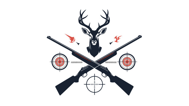 Classic hunting club emblem featuring a deer head with antlers positioned over crossed rifles and target symbols.