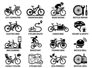 Fototapeta premium Bicycle Icons Collection: Various Cycling Types and Accessories