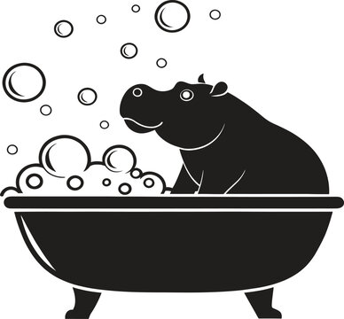 bubble bath hippo  animal vector icon  single isol