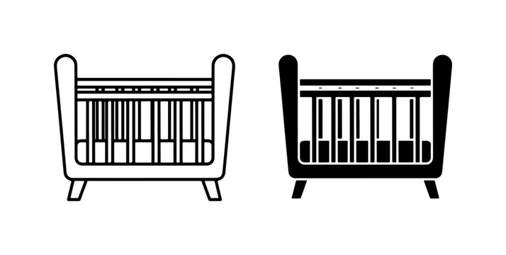 Baby Crib Vector Icons, Infant Bed Outline and Silhouette, Nursery Furniture Graphics