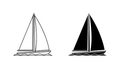 Sailboat Icons: Outline and Silhouette, Nautical Vector Graphics for Marine Themes © Sabbir