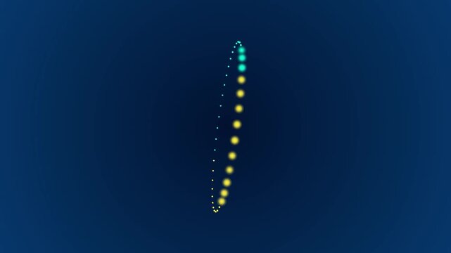Glowing particles rotate to form a circular orbit against a deep blue gradient space environment