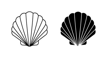 Scallop Shell Vector Icons, Black and White Marine Mollusk Graphics, Ocean Life Symbols © Shaila